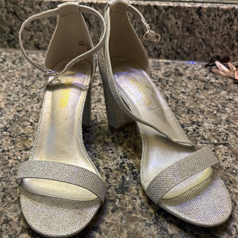 Elegant Silver Ankle Strap Heels